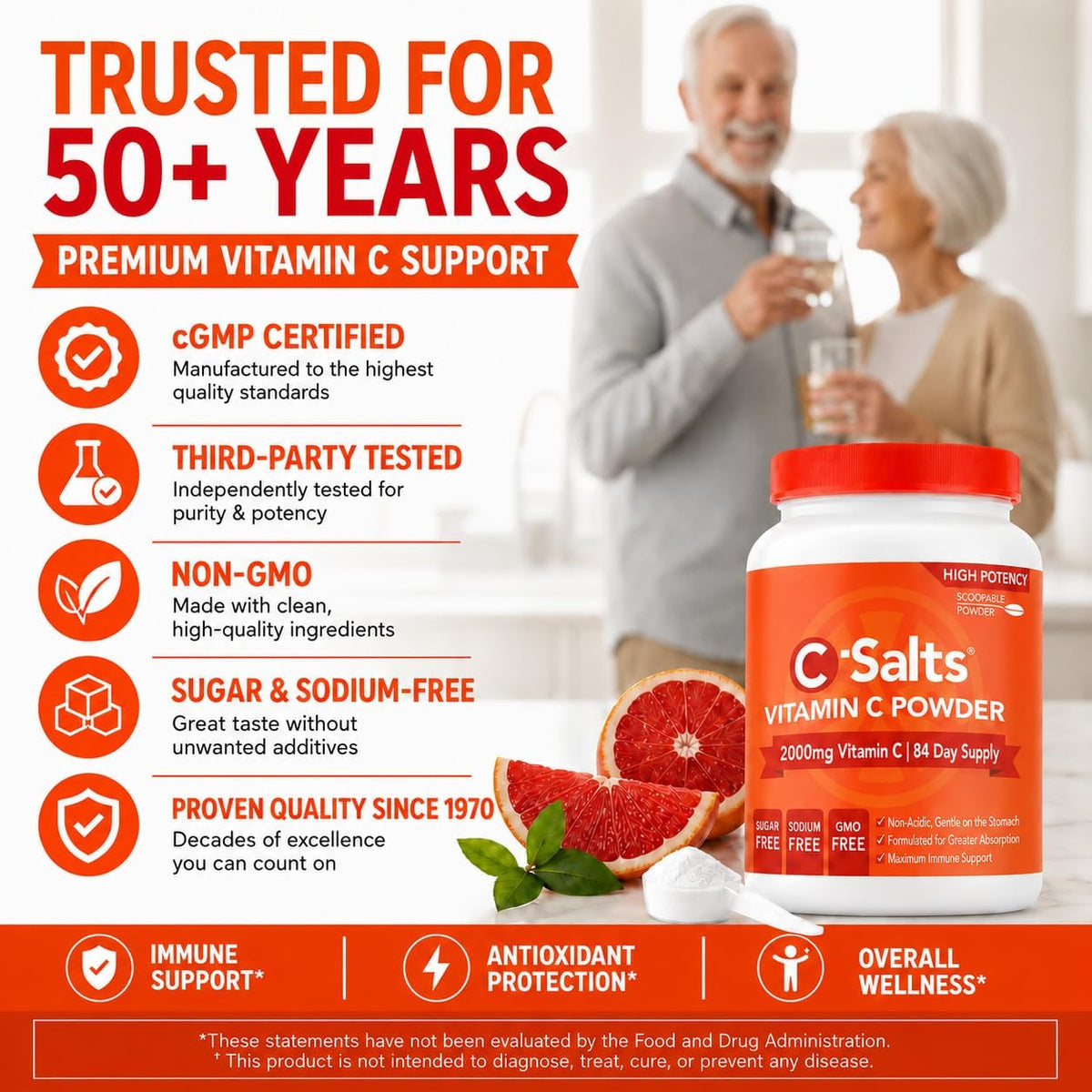 C-Salts Buffered Vitamin C Powder - Pure Organic, Stomach-Friendly Ascorbic Acid Vit C Drink for Daily Immune Support & Collagen Production - Vegan Non GMO Sugar Free - 272 Servings Blood Orange, 26oz (approx. 737g) - görsel 6
