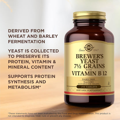 Solgar Brewer's Yeast 7 ½ Grains with Vitamin B12 - 250 Tablets (Pack of 3)