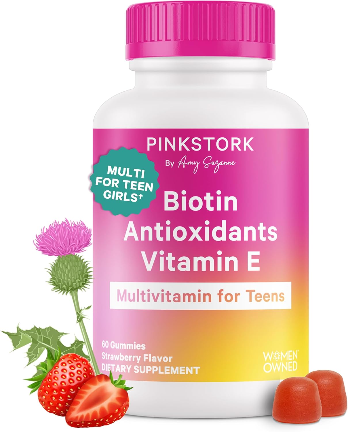 Pink Stork Biotin Multivitamin for Teens, 60 Berry Gummies - görsel 1