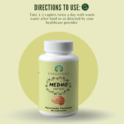 AYURVEDASHREE Medho Vatika 60 Caplets – Herbal Cognitive Support with 8 Ayurvedic Herbs