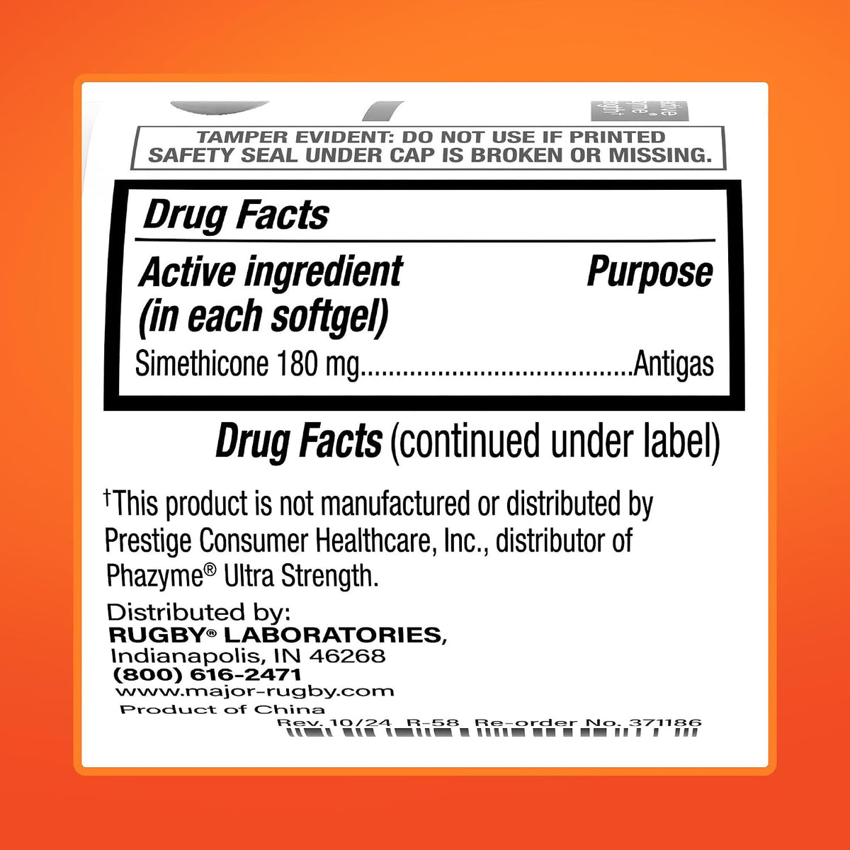 Rugby Ultra Strength Simethicone Gas Relief 180 mg, 60 Softgels - görsel 9