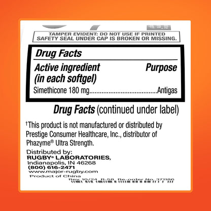 Rugby Ultra Strength Simethicone Gas Relief 180 mg, 60 Softgels