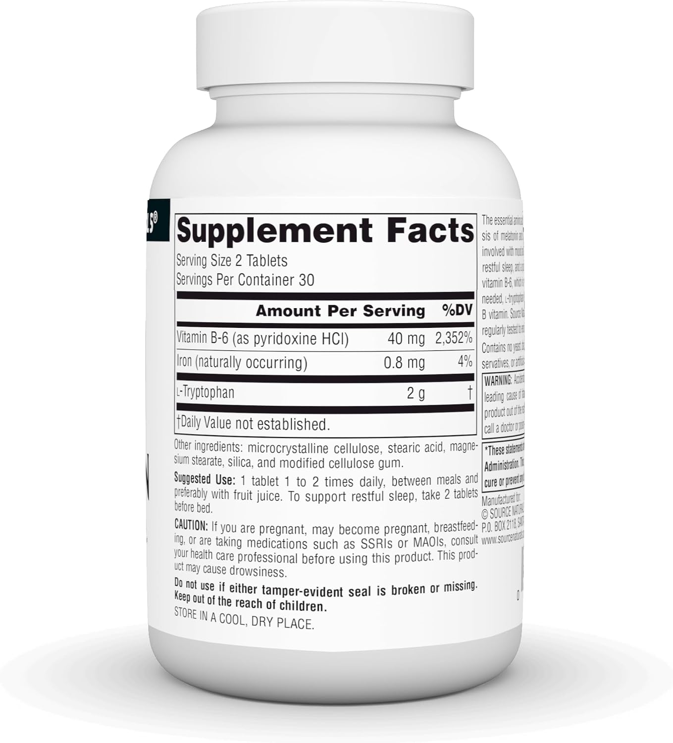 Source Naturals L-Tryptophan with Vitamin B-6, 1000mg, 60 Tablets - görsel 2
