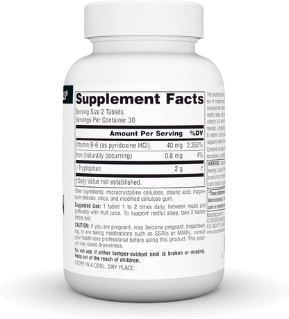 Source Naturals L-Tryptophan with Vitamin B-6, 1000mg, 60 Tablets