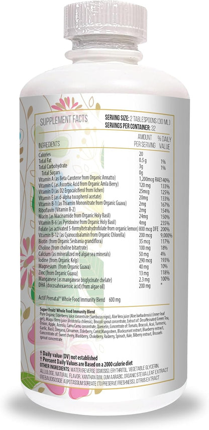 ACTIF Organic Complete Antenatal Liquid with 35+ Vitamins and Organic Herbs, with DHA and Choline, Non-GM, Made in the USA, 946ml