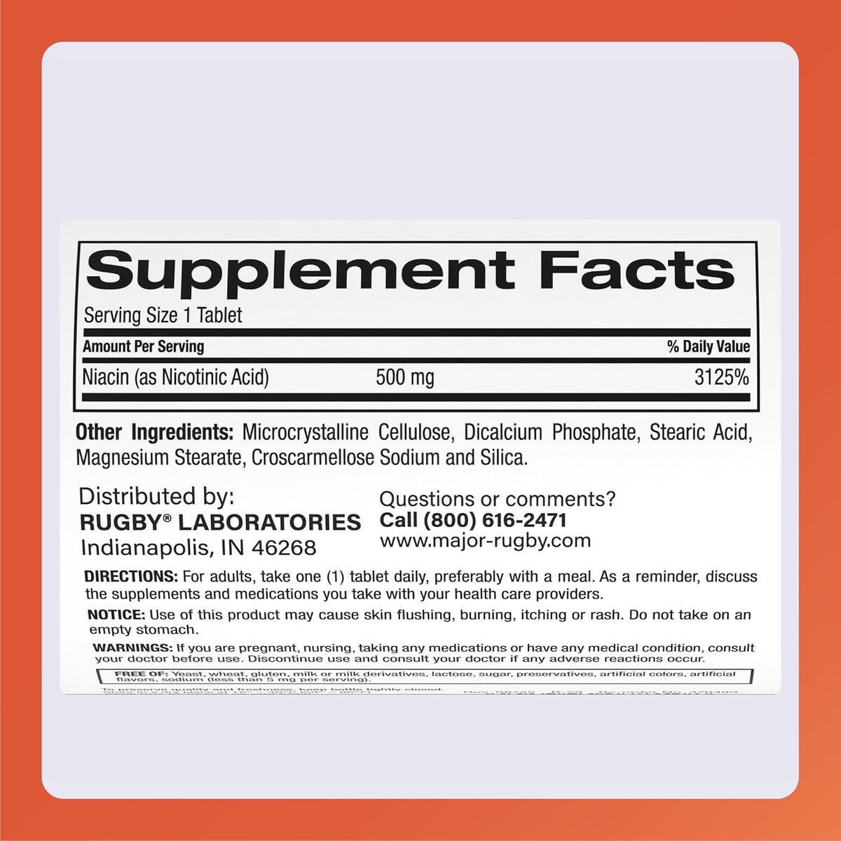 Rugby Niacin 500 mg – Vitamin B3 Supplement, 1000 Tablets - görsel 6
