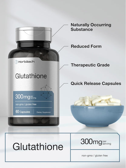 Horbäach Glutathione 300mg | 60 Capsules | Reduced Form | Non-GMO & Gluten-free Food Supplement