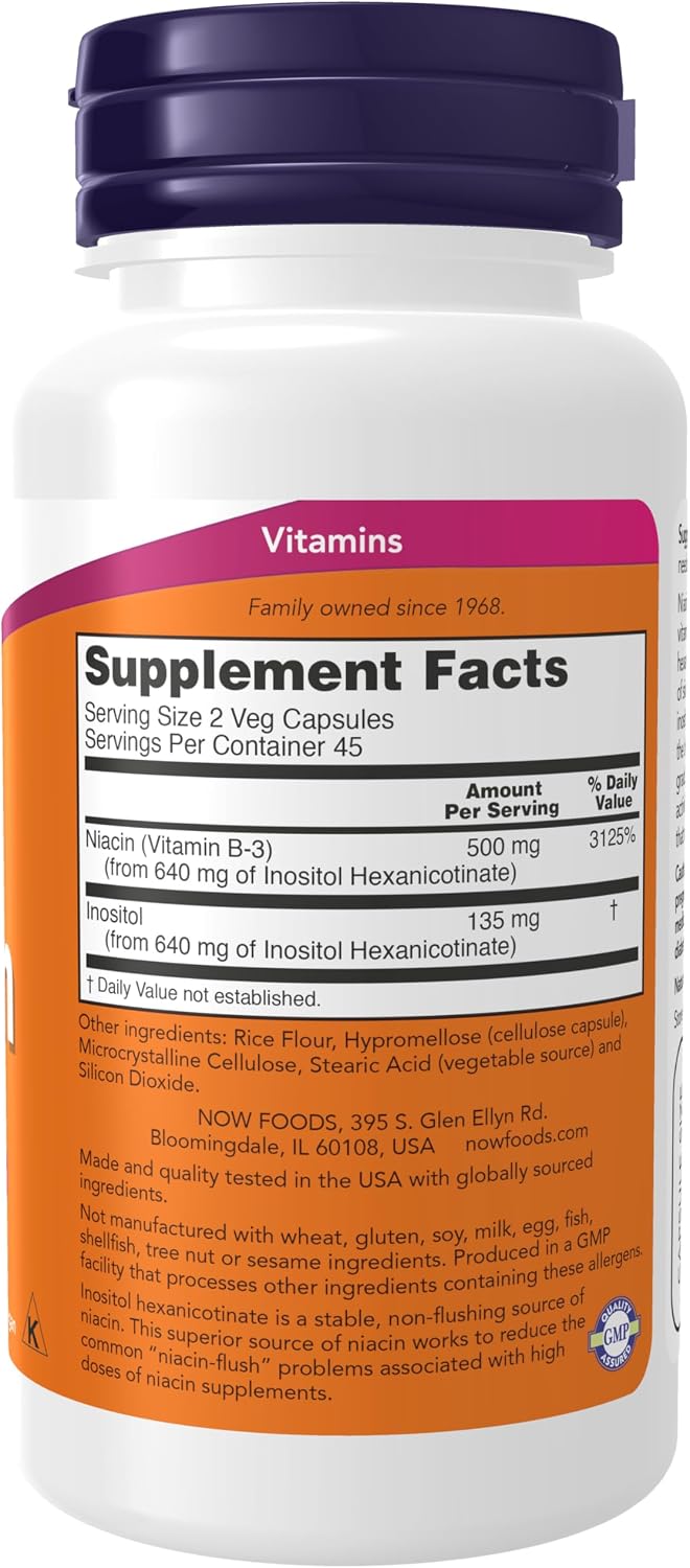 NOW Foods Niacin (Vitamin B-3) 250 mg, Flush-Free, 90 Vegan Capsules - görsel 2