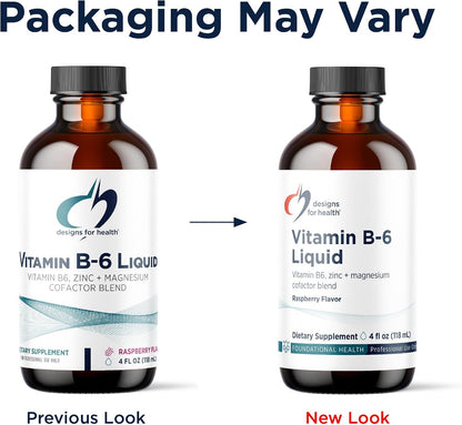 Designs for Health Vitamin B6 Liquid – 50 mg with Magnesium Chelate and Zinc – Raspberry Flavour, 120 ml (24 Servings)