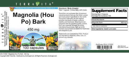 Magnolia (Hou Po) Bark - 450 mg (100 Capsules)