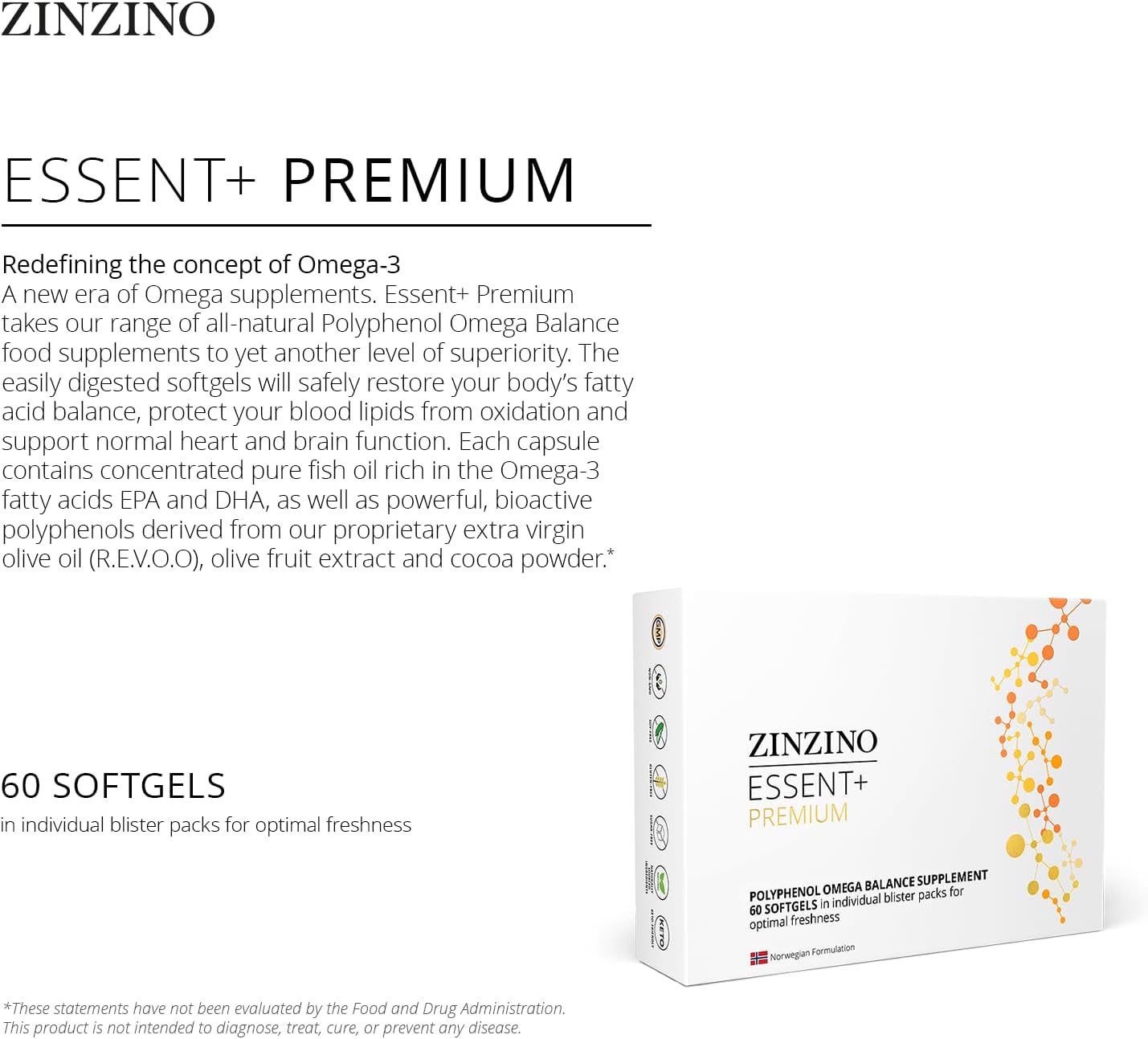 Zinzino - Essent+ Premium, Advanced Polyphenol Omega Balance with Fish Oil, Glycerine, Cold-Pressed Extra Virgin Olive Oil, Vitamin D - 60 Softgels - görsel 3