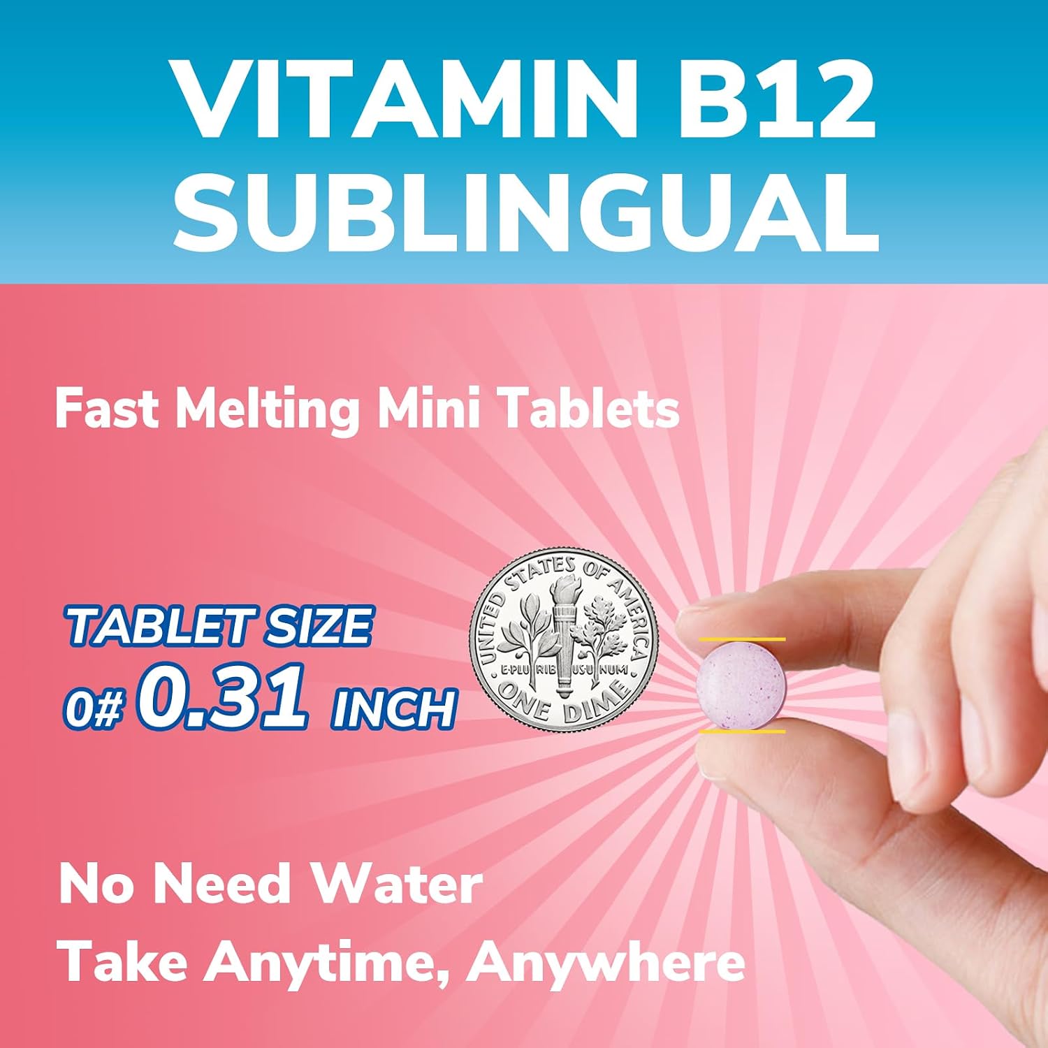 Vitalibre Vitamin B12 5000 mcg Sublingual Methylcobalamin - Fast Dissolve, Vegan, Natural Peach Flavour, 180 Tablets - görsel 5