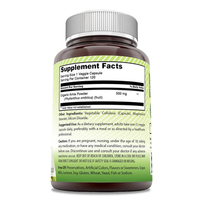 Amazing India Amla - 500 mg, 120 Veggie Capsules - Non-GMO, Gluten-free Food Supplement
