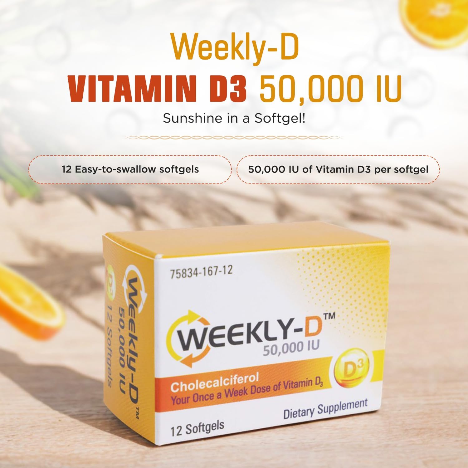 Nivagen Weekly-D Vitamin D3 50,000 IU - Once-Weekly High Potency Softgels - 12 Capsules - görsel 2