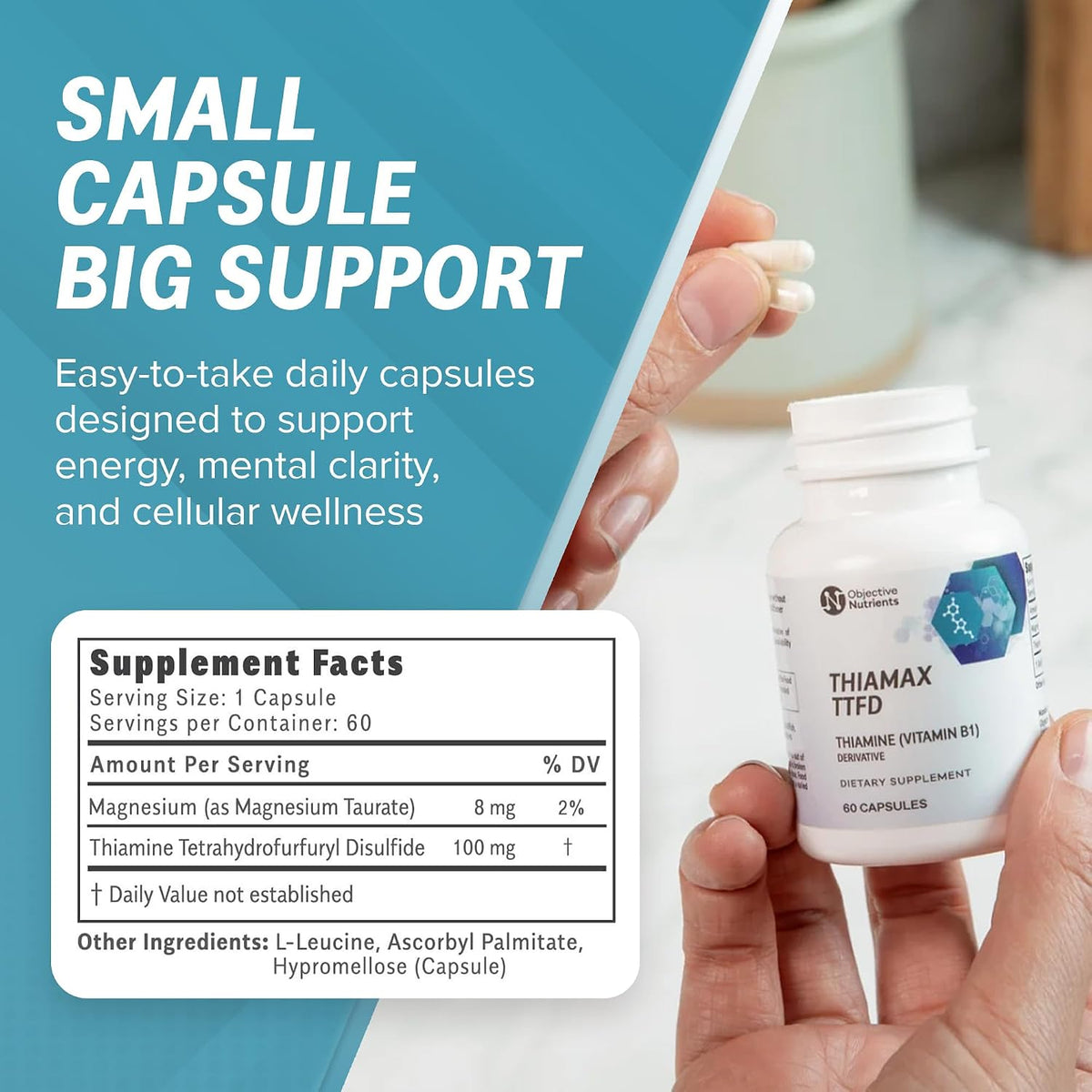 Objective Nutrients Thiamax TTFD Thiamine B1 Supplement - 100 mg with Magnesium - 60 Capsules - görsel 6
