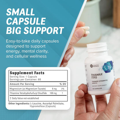 Objective Nutrients Thiamax TTFD Thiamine B1 Supplement - 100 mg with Magnesium - 60 Capsules