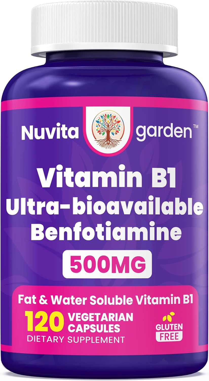 Benfotiamine 500mg - 120 Vegetarian Capsules - Fat-Soluble Vitamin B1 Thiamine Supplement - görsel 1