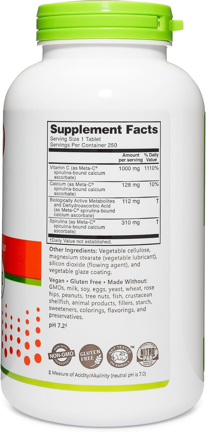 NutriBiotic Meta-C Tablets, 1000 mg Spirulina-Bound Vitamin C, 250 Tablets - görsel 3