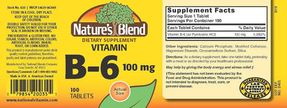 Nature's Blend Vitamin B-6, 100 mg, 100 Tablets