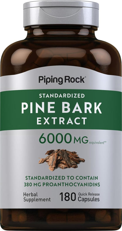 Piping Rock Pine Bark Extract Capsules | 180 Count | Standardised Herbal Supplement | Non-GM & Gluten-free