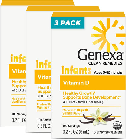 Genexa Infants Vitamin D Liquid Drops for Newborn, Baby & Toddler – Organic Vanilla – 270 Servings (3 Pack)