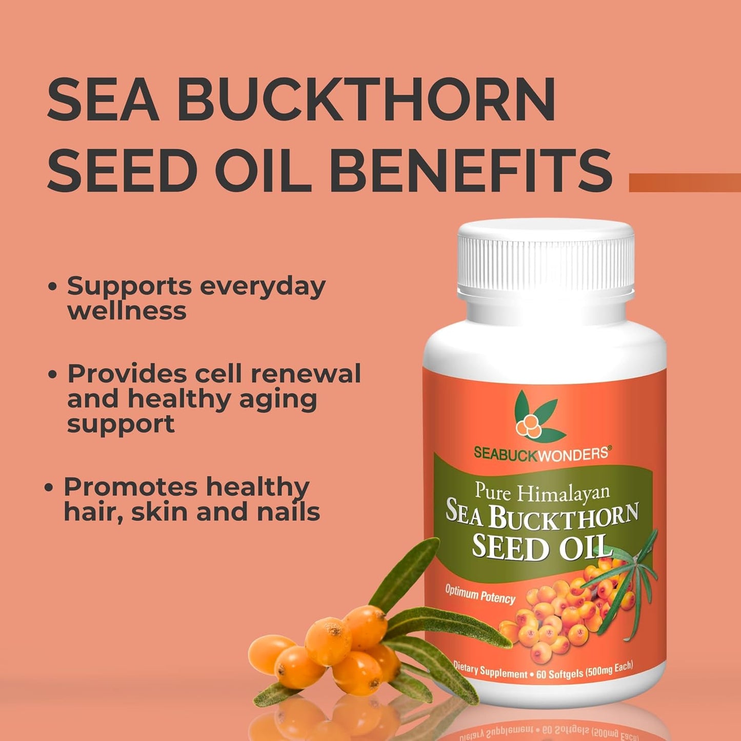 Organic Sea Buckthorn Seed Oil Soft gel capsules – Omega-3, 6 & 9 for Hair, Skin & Nail Health – 120 Soft gel capsules - görsel 2