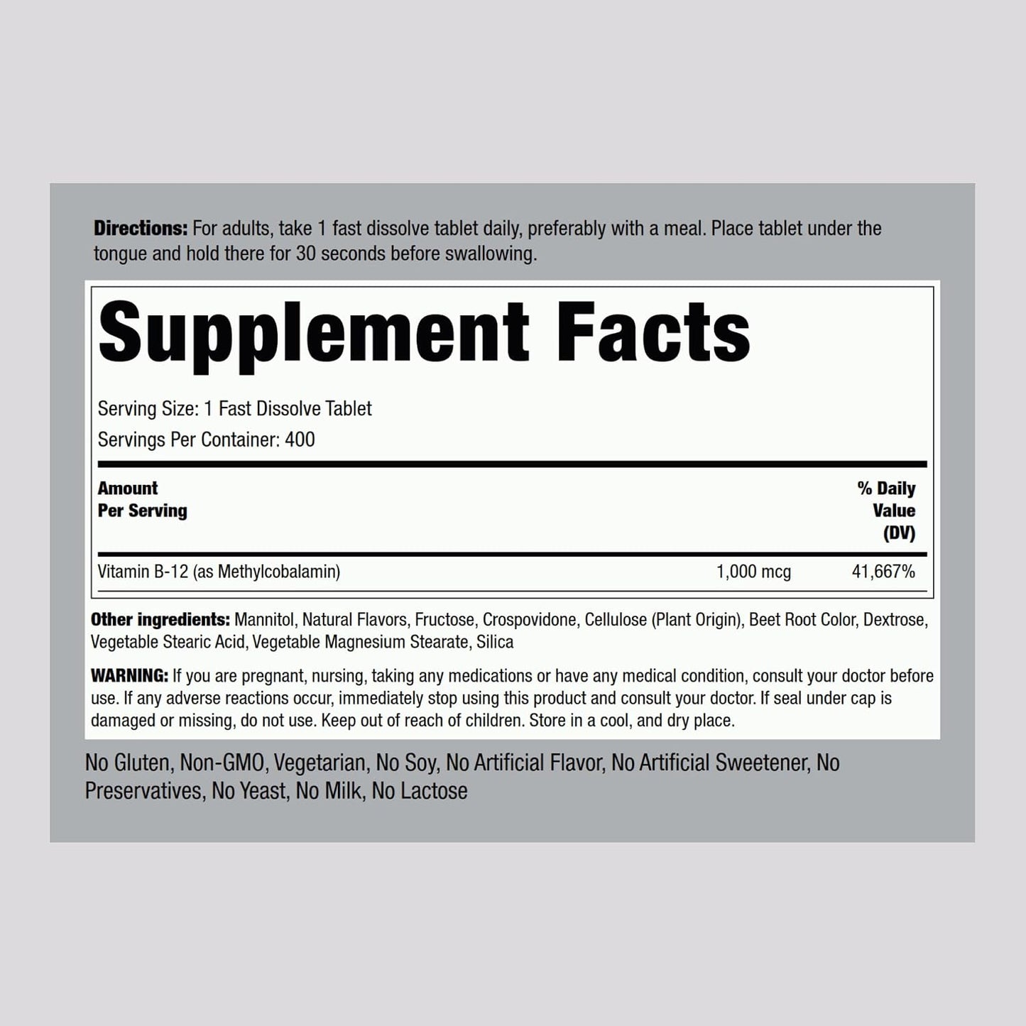 Piping Rock Vitamin B12 Sublingual Tablets - 1000 mcg Methylcobalamin, 400 Tablets, Berry Flavour - görsel 2