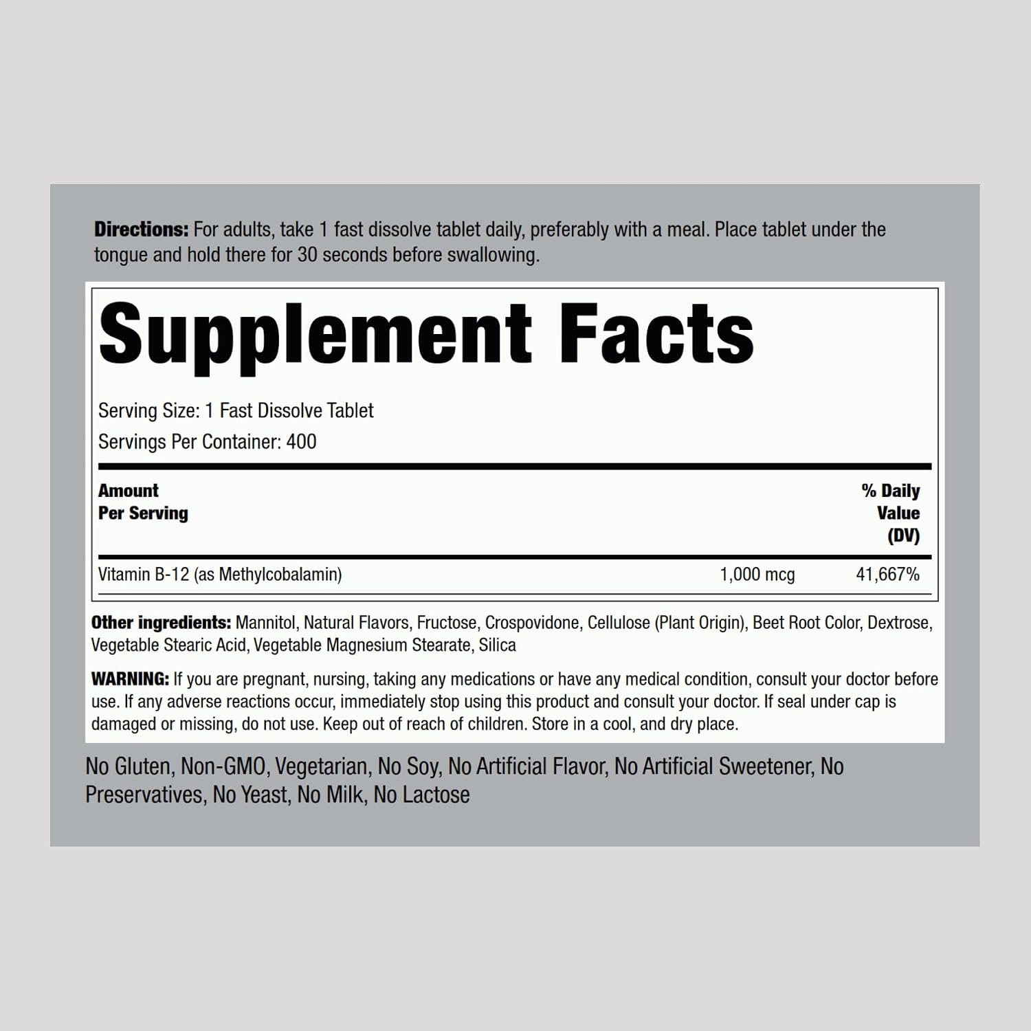 Piping Rock Vitamin B12 Sublingual Tablets - 1000 mcg Methylcobalamin, 400 Tablets, Berry Flavour - görsel 2
