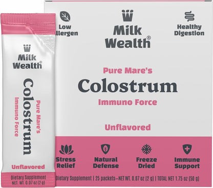 Milk Wealth™ Freeze-Dried Bovine Colostrum Powder – Immune & Gut Health Support, Grass-Fed, Unflavoured (25 Single-Serve Packets)