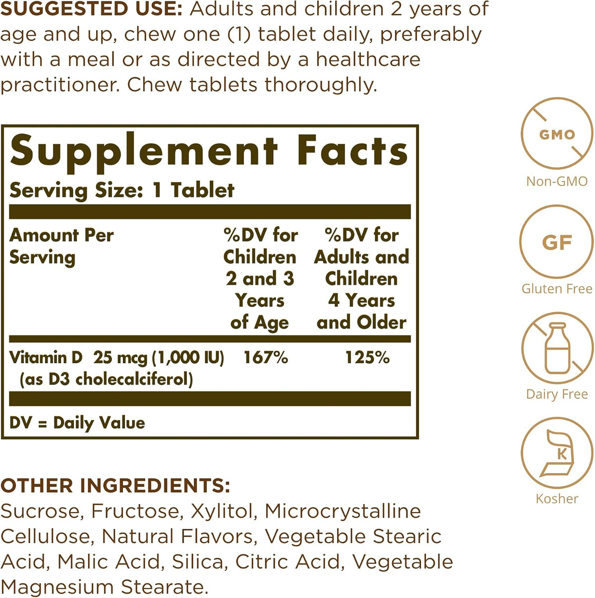 Solgar Vitamin D3 (Cholecalciferol) 25 mcg (1000 IU) Chewable Tablets, Natural Strawberry & Banana - 100 Tablets - görsel 2