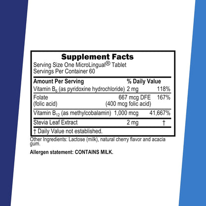 Superior Source No Injection Vitamin B12 Methylcobalamin 1000 µg with B6 & Folic Acid, 60 Sublingual Tablets