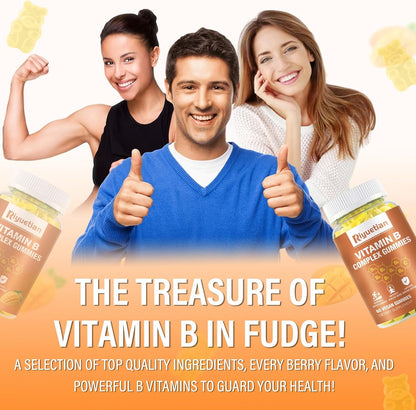 Riyuetian Vitamin B Complex Gummies with Vitamin C, Zinc, Biotin, Choline & Inositol – Contributes to Energy, Mood, Immunity, Healthy Hair & Skin (60 Gummies)