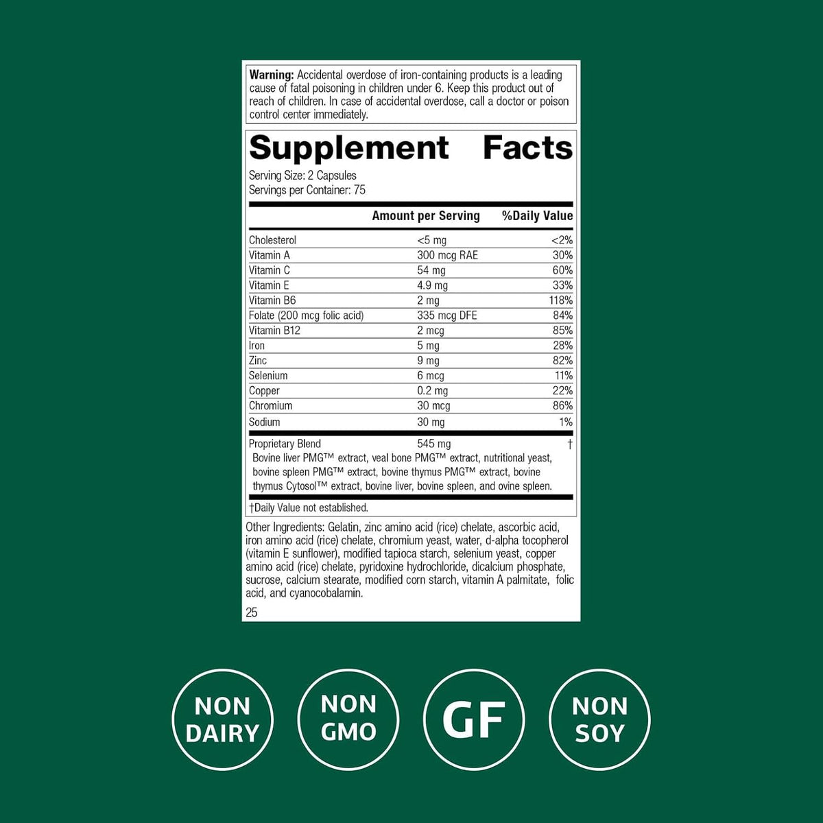 Standard Process Inc. Immuplex - Daily Immune Support Supplement with Folate, Iron, Vitamin C and Vitamin A - Mineral Supplement with Antioxidant Ingredients - 150 Capsules - görsel 2