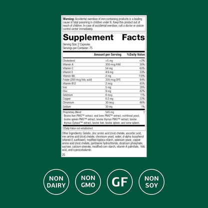 Standard Process Inc. Immuplex - Daily Immune Support Supplement with Folate, Iron, Vitamin C and Vitamin A - Mineral Supplement with Antioxidant Ingredients - 150 Capsules