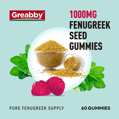 Fenugreek Gummies 1000mg, Pure Organic Fenugreek Seeds Supplement for Breastfeeding, Healthy Lactation Support, Non-GM (60 Vegan Gummies)