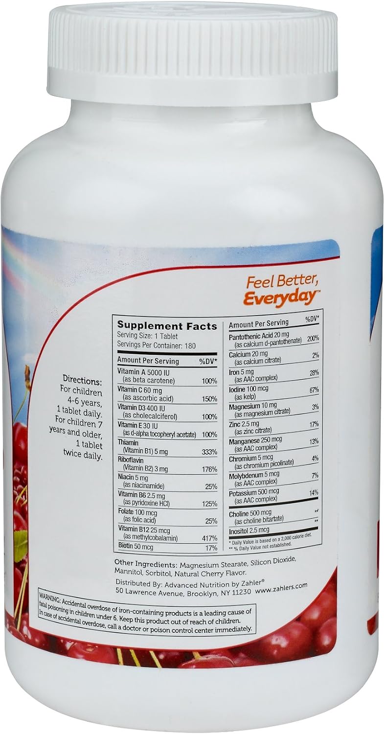 Zahler Junior Multi™ – Complete Once-Daily Multi-Vitamin for Children, Natural Cherry, 180 Chewable Tablets - görsel 2