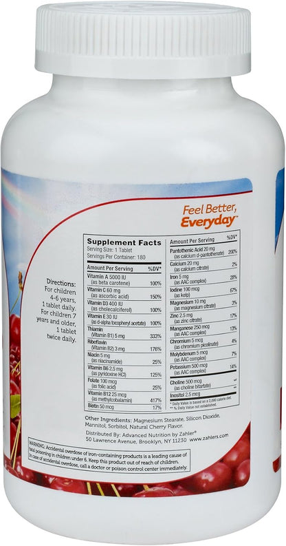 Zahler Junior Multi™ – Complete Once-Daily Multi-Vitamin for Children, Natural Cherry, 180 Chewable Tablets