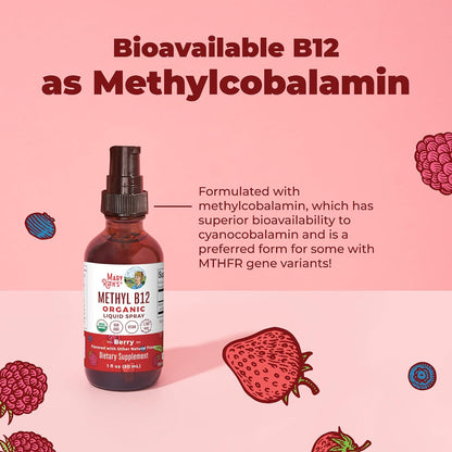 MaryRuth's Organic Methyl B12 Spray | 1,500 µg B12 Per Serving | Methylcobalamin | Energy Metabolism Support | Normal Nervous System Function | Vegan | Gluten-free | Sugar Free | 30 ml