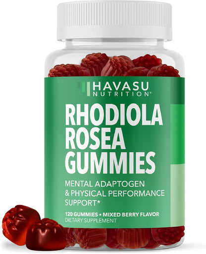 Rhodiola Rosea Gummies - Sugar Free Rhodiola Supplement - Adaptogen for Mental Clarity and Physical Performance - 60 Count - Vegan, Non-GMO and Gluten-free - Mixed Berry Flavour