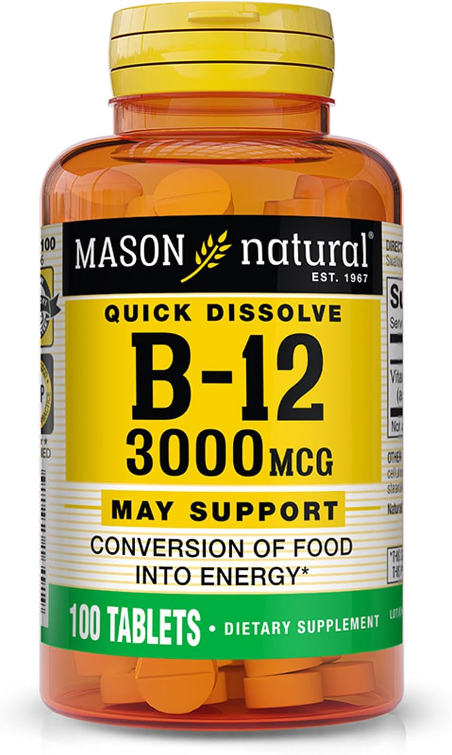 MASON NATURAL Vitamin B12 3,000 mcg Quick Dissolve Tablets, Raspberry Flavour - görsel 1