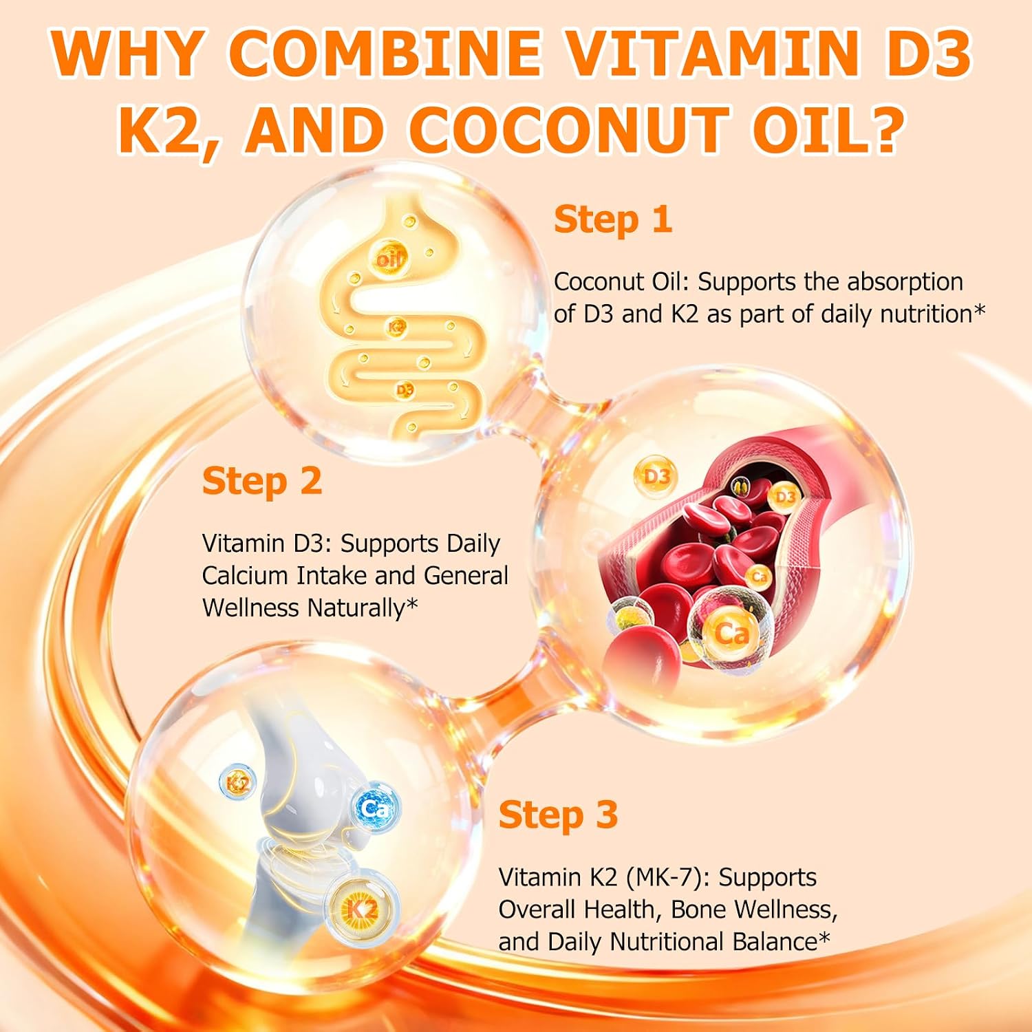 newseel Vitamin D3 K2 Capsules with Coconut Oil, 120 Soft gel capsules - görsel 3