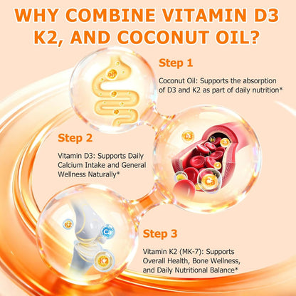 newseel Vitamin D3 K2 Capsules with Coconut Oil, 120 Soft gel capsules