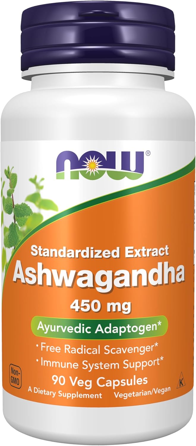 NOW Supplements, Ashwagandha (Withania somnifera) 450 mg, 90 Veg Capsules - görsel 1