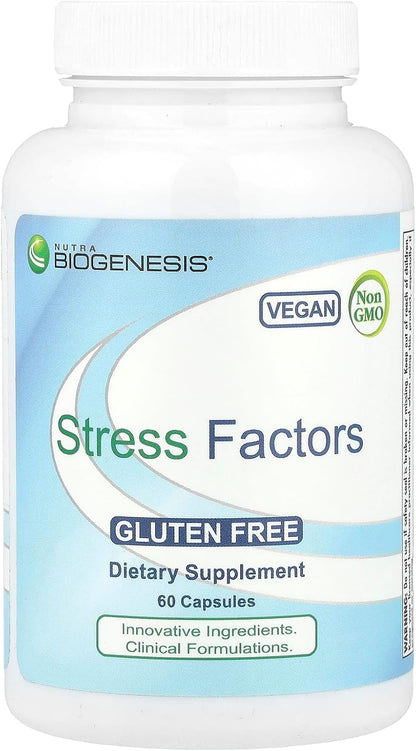 Nutra BioGenesis Stress Factors - Occasional Stress Support Supplement with GABA, L-Theanine and Vitamin B6, 60 Veggie Capsules