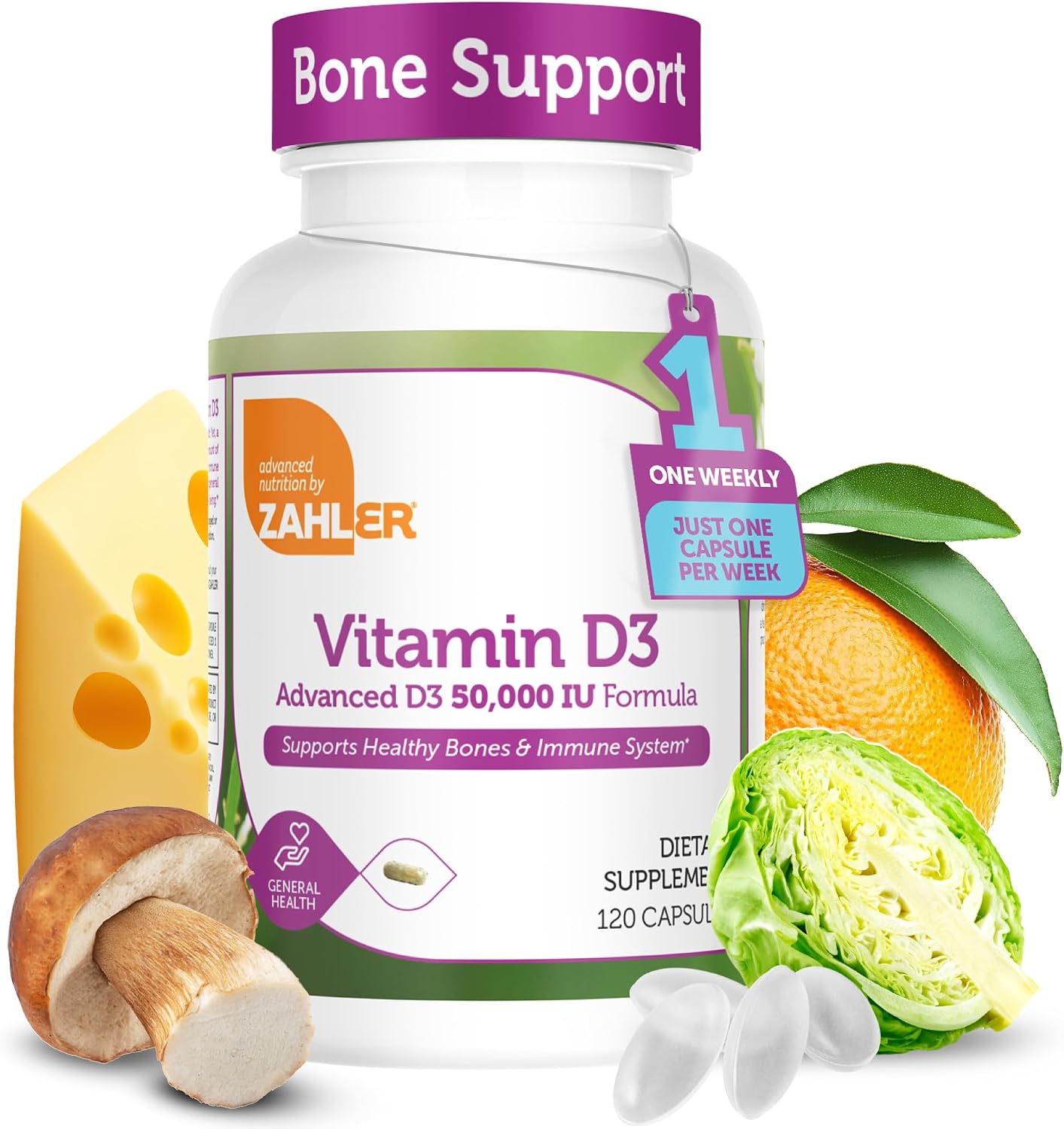 Zahler Advanced Vitamin D3 50000 IU Capsules – Weekly Supplement for Immune, Bone and Teeth Support (120 Count) - görsel 1