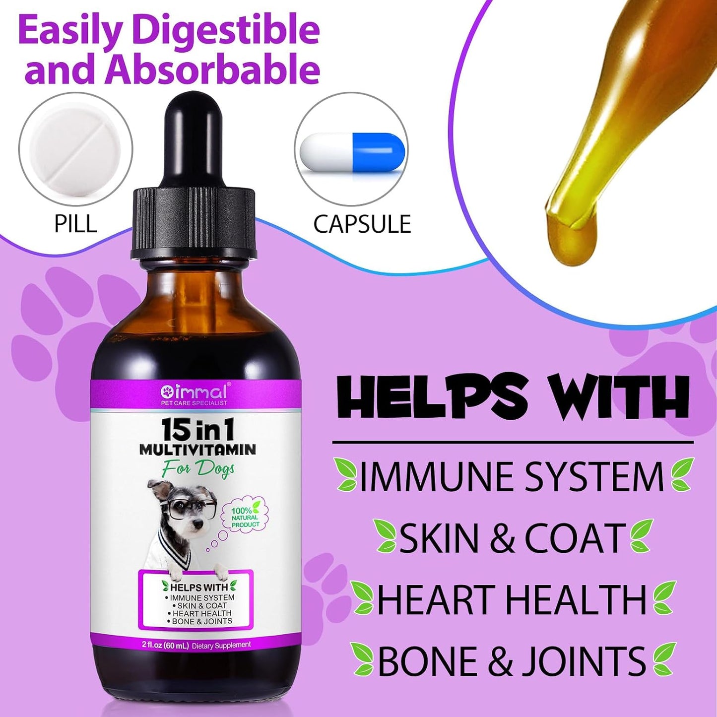 15-in-1 Dog Multivitamin Liquid - All-in-One Supplement for Digestive, Skin, Coat, Hip & Joint Support (60 ml) - görsel 3