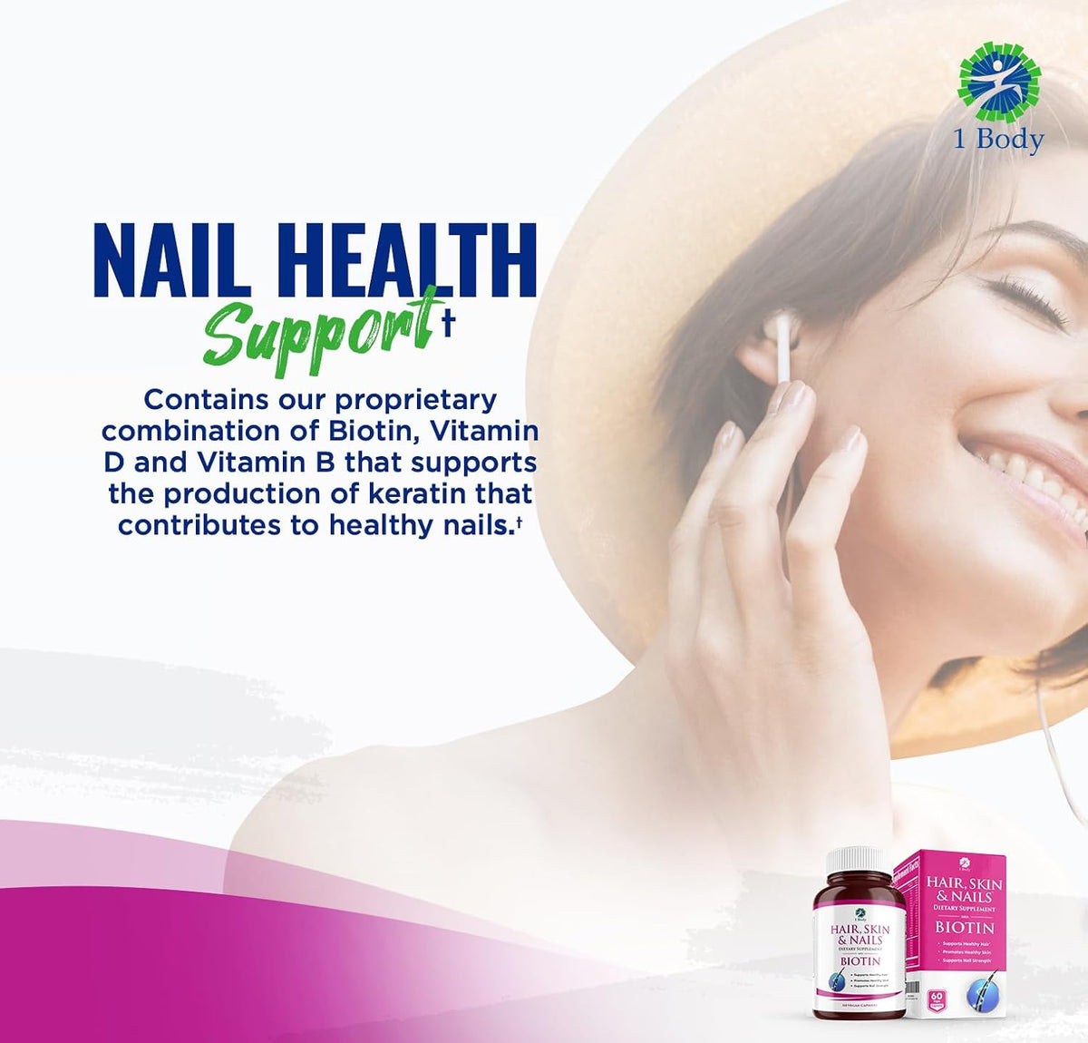 1 Body Hair, Skin & Nails with Biotin – Vegan Vitamins, 3-Pack - görsel 9
