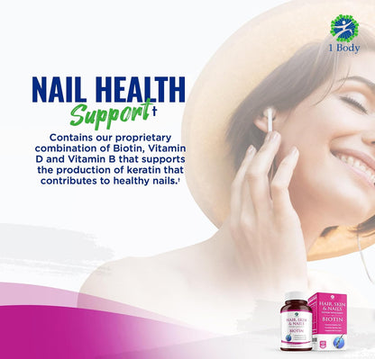1 Body Hair, Skin & Nails with Biotin – Vegan Vitamins, 3-Pack