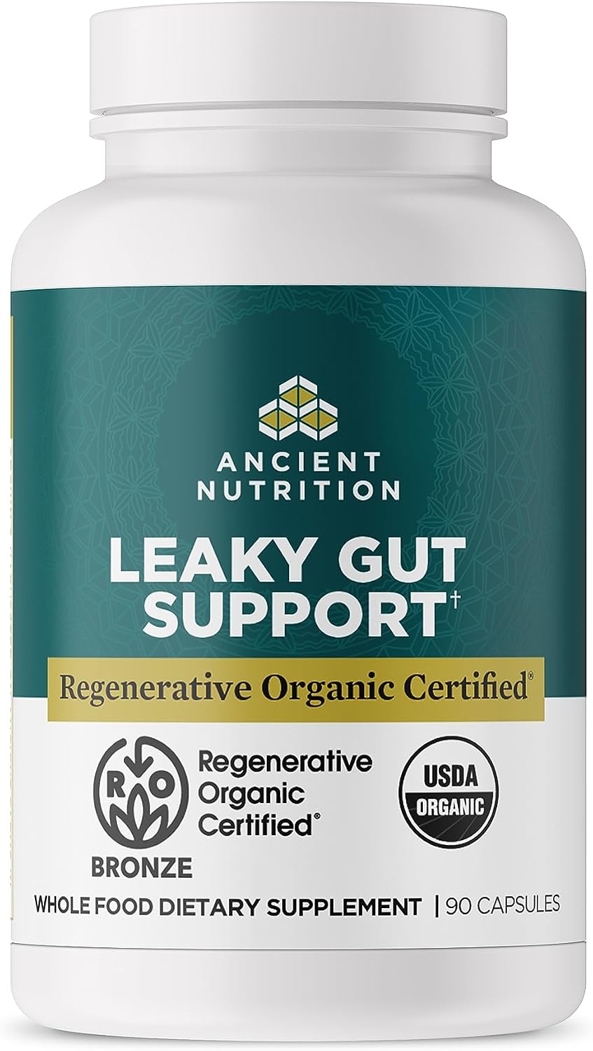 Ancient Nutrition Gut Health Supplement – Regenerative Organic Certified Leaky Gut Capsules with Lion’s Mane, Fermented Liquorice Root & Spearmint, Gluten-free, Paleo & Keto Friendly, 90 Capsules - görsel 1