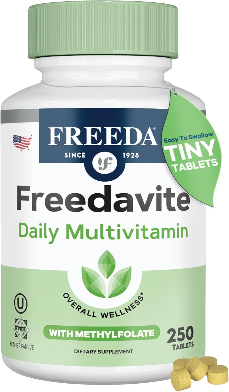 Freedavite Tiny Tablet - Moderate Multivitamin for Men and Women - Pure Vitamin A, C, D, E, B1, B2, B6, B12, Biotin, Calcium, Zinc, Iron, Magnesium, Manganese, Copper, Selenium, Iodine - 250 Tablets - görsel 1